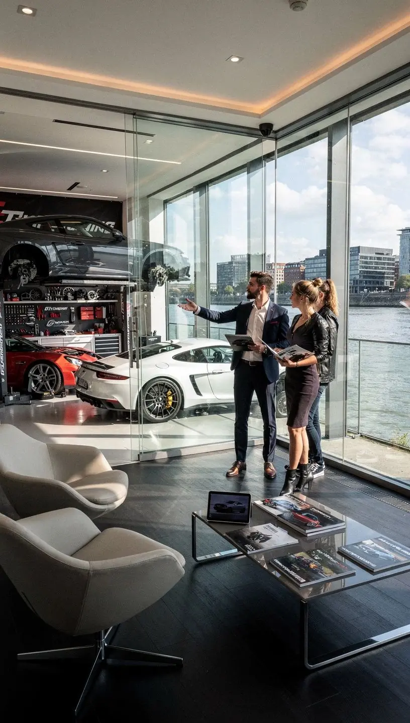 Experte erklärt Kunden die Vorteile verschiedener Tuning-Optionen im Beratungsgespräch